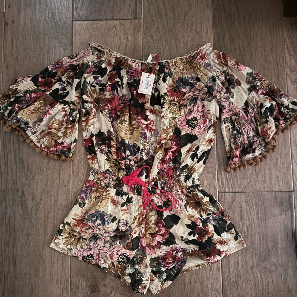 RAGA Floral Off-Shoulder Blouse with Pink and Cream Accents